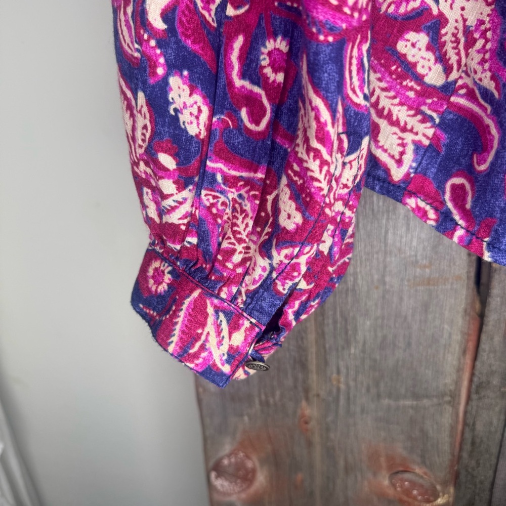 Anthropologie Pilcro Lucille Peasant Blouse Floral Blue Pink Small - Picture 7 of 12